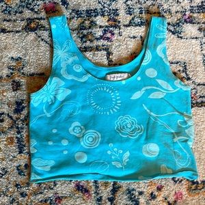 Vintage Light Blue Floral Tank Crop Top